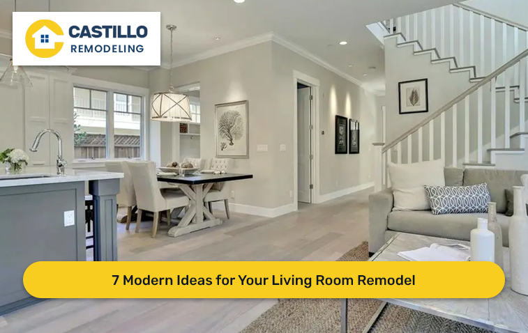 Open floor plan living room featuring a modern kitchen and dining area, showcasing a seamless and spacious design