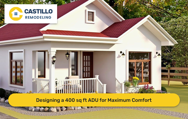 Exterior view of a modern 400 sq ft ADU with a compact, stylish design