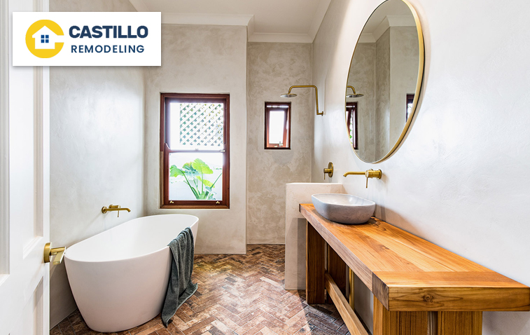 Modern bathroom featuring Tadelakt finish on walls and design elements.